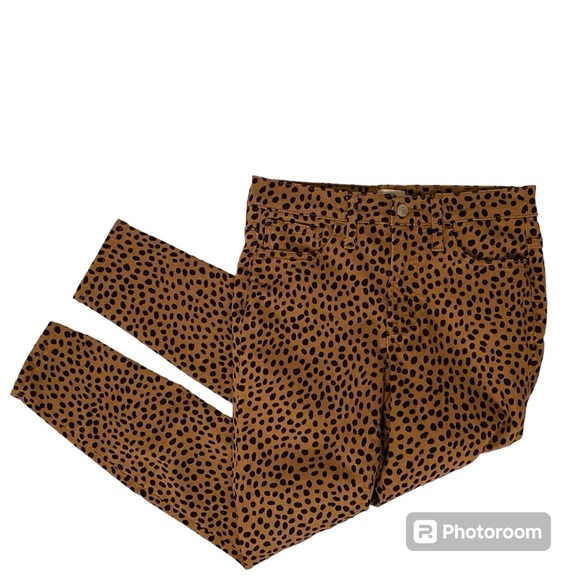 J. CREW DENIM TAN BLACK ANIMAL PRINT JEANS 9” TOOTHPICK SIZE 26 - Picture 1 of 11